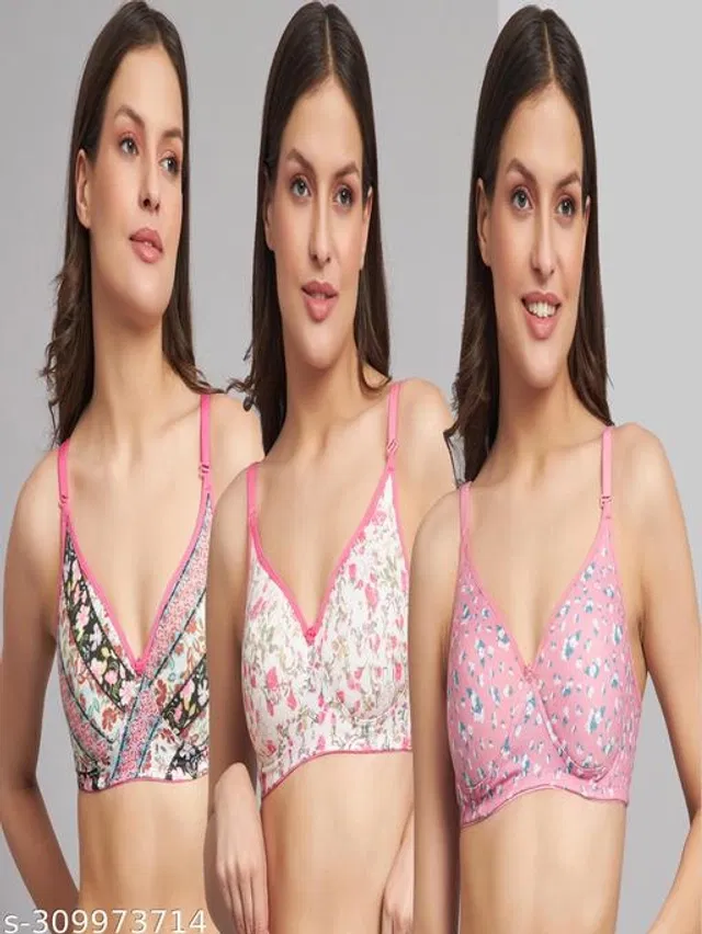 Cotton Blend Printed Padded Bra for Women (Multicolor, 38B) (Pack of 3)