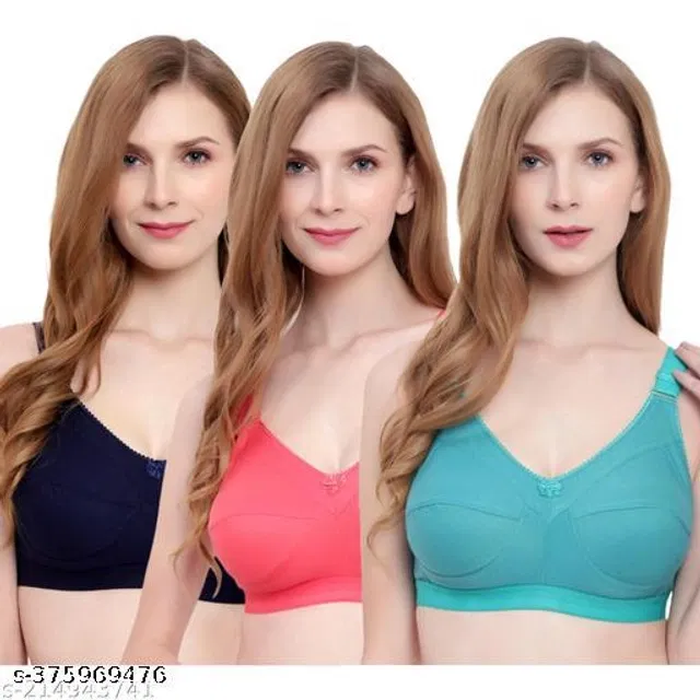 Cotton Blend Solid Non Padded Bra for Women (Multicolor, 42C) (Pack of 3)