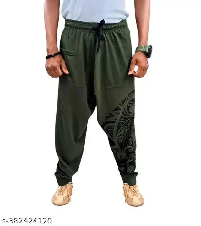 Cotton Loose-Fit Harem Pants for Men (Olive, S)