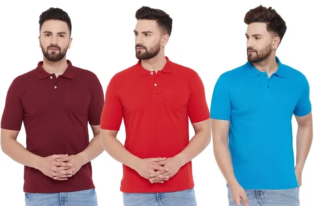 Polo T-shirt for Men, Pack of 3 (Multicolor, XXL)