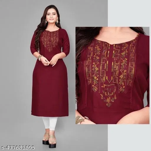 Solid Embroidered Rayon Kurti for Women (Maroon, 5XL)