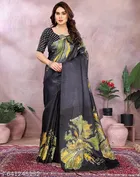 Art Silk Printed Saree for Women, Green & Black 