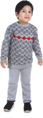 Woolen Printed Clothing Set for Boys, Grey 