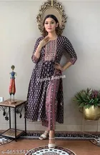 Rayon Printed Kurta with Pant for Women, Multicolor 