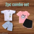 Hosiery Cotton Printed Clothing Set for Kids, Multicolor, Pack of 2 