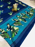 Khadi Silk Printed Saree for Women, Navy Blue 