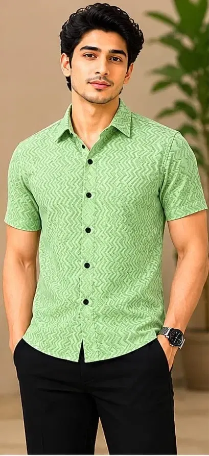 Self Design Casual Shirts for Men (Green, L)