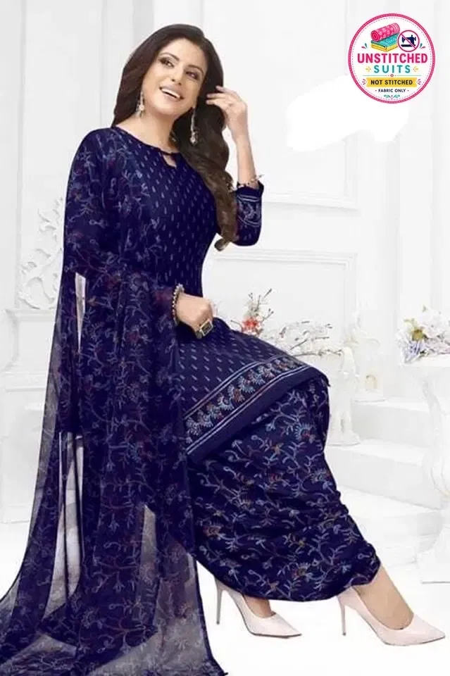 Crepe Printed Unstitched Suits Fabric for Women (Blue)
