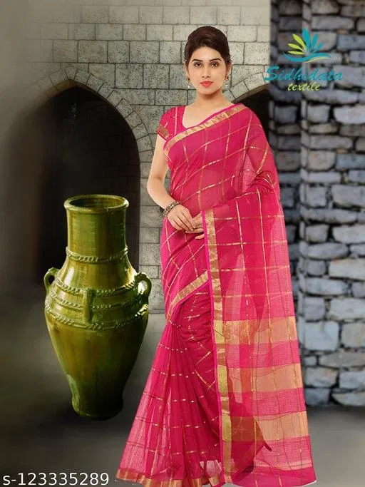 Rich Cotton Silk Saree for Women (Pink)
