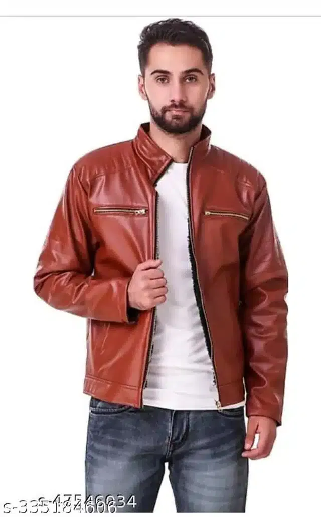 Leather Jacket for Men (Brown, M)