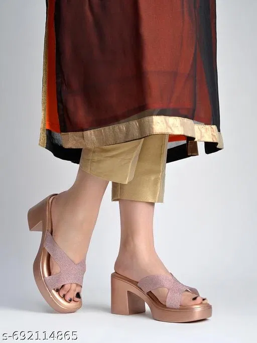Embellished Heel Sandals for Women (Pink, IND-3)