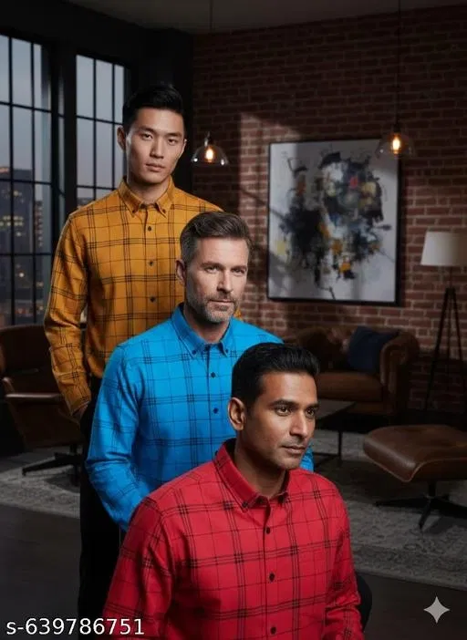 Cotton Blend Checked Shirts for Men, Multicolor, Pack of 3 (M)