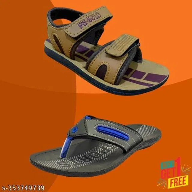 Sandal with Flipflop for Boys (Multicolor, 8-9 Years) (Pack of 2)