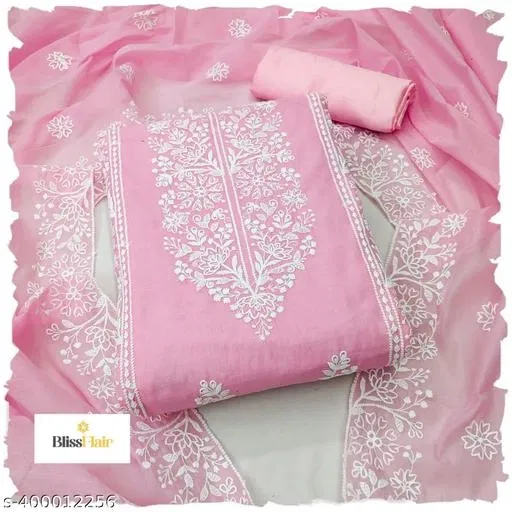 Chanderi Cotton Embroidered Punjabi/All Over Suits for Women (Pink, Un Stitched)