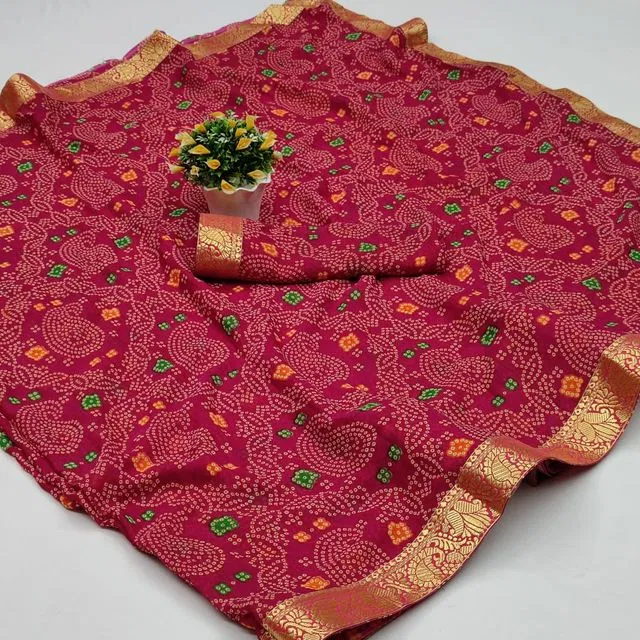 Kanooda Fancy Women Georgette Flower Printed Saree (Red, 5.5 M) (K5)