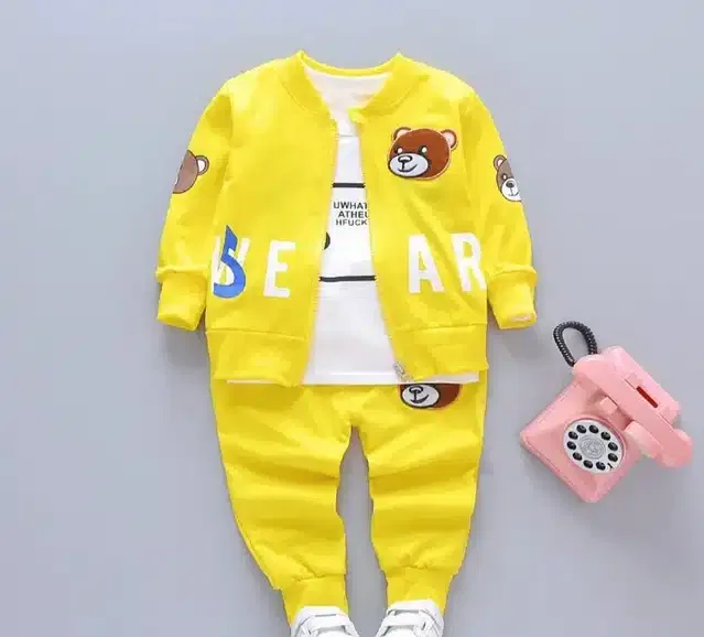 Hosiery 3 Pcs Clothing Set for Kids (Yellow & White, 12-18 Months)