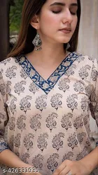 Viscose Rayon Printed Short Kurti for Women, Cream 