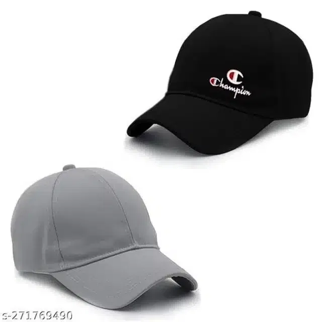 Cotton Cap for Men & Women (Black & Grey, Pack of 2)