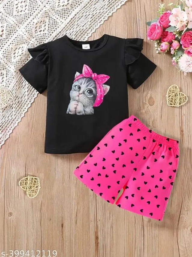 Cotton Blend Clothing Set for Girls (Multicolor, 11-12 Years)