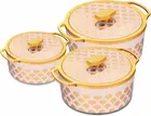 Combo of 1000 ml, 1500 ml & 2500 ml Casserole with Lid (Gold & Light Pink, Pack of 3)