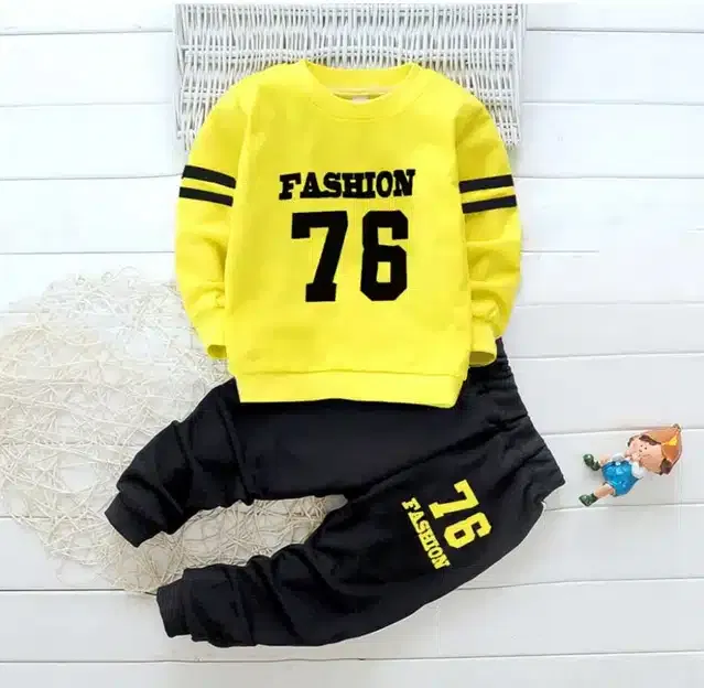 Printed Top & Bottom Set for Kids (Yellow & Black, 1-2 Years)