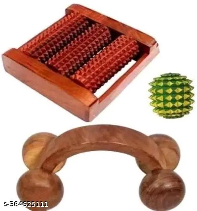 Wooden Body Massager Set (Multicolor, Set of 3)