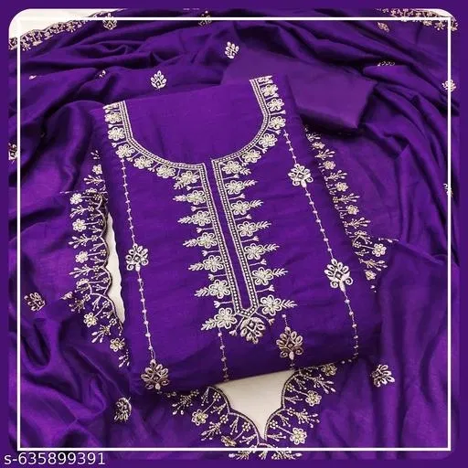 Vichitra Silk Embroidered Punjabi/All Over Suits for Women (Lavender, 6.85 meter (3XL)