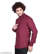 Cotton Blend Solid Short Kurta for Men, Maroon 