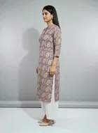 Cotton Blend Printed Kurti for Women, Brown 