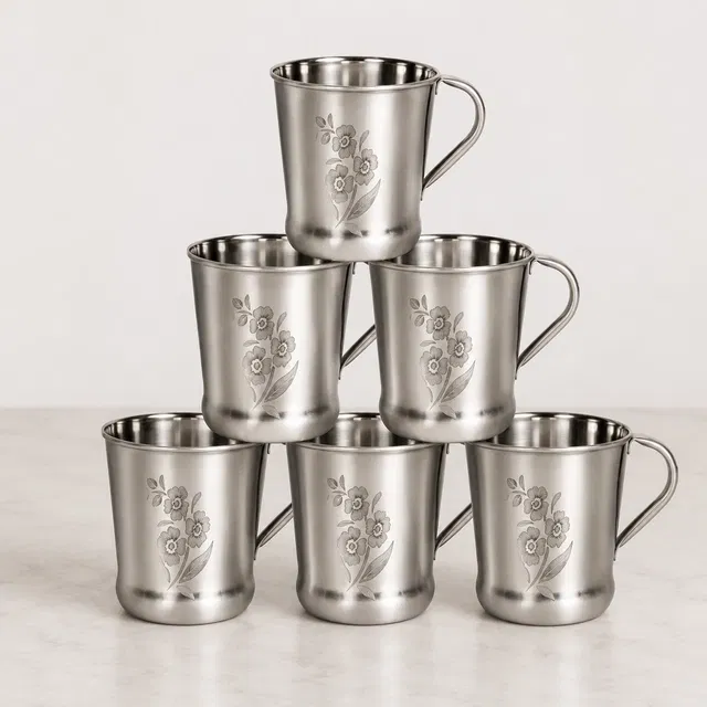 LEROYAL 6Pcs Stainless Steel Tea Cup (Silver,150 ml)