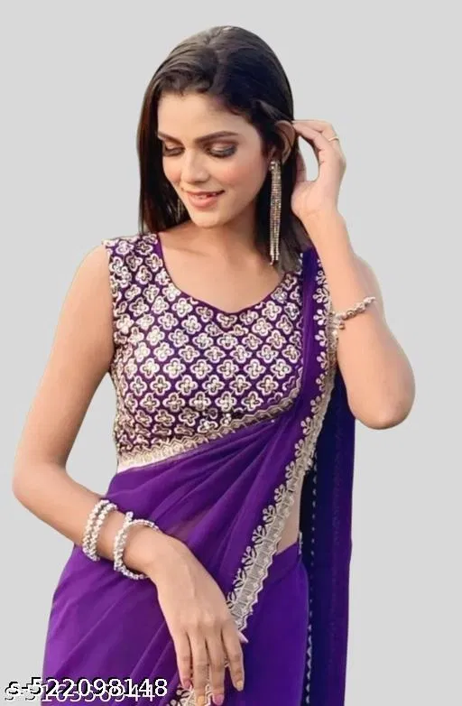 Georgette Saree for Women, Purple (5.5 M)