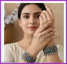 Samridhi Pack of 2 Oxidised Silver Plated Ghungroo Bracelet Bangles for Women & Girls | Multicolor Stone Traditional Kada Set | Trending Boho Tribal Hand Accessories | Festival & Party Wear Adjustable Bracelet Pair