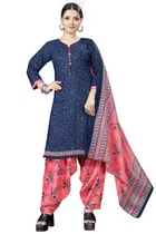 Cotton Blend Printed Salwar Suit with Dupatta for Women 