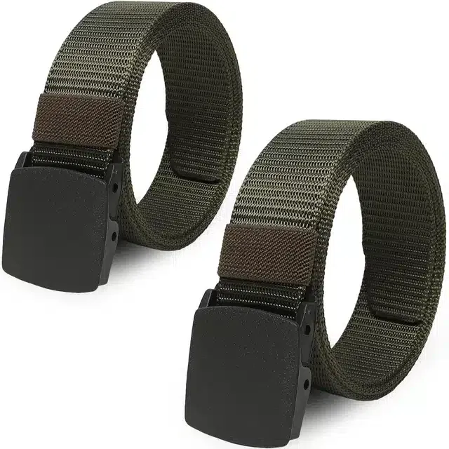 Casual Nylon Belts for Men (Green, Pack of 2)