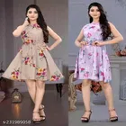 Crepe Printed Flared Dress for Women 