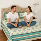 KC Jaipuri Cotton King Bedsheeet Leaf Printed 90x108in Blue