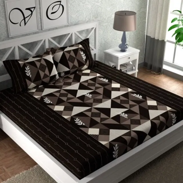 Polycotton 88x88 Inch Bedsheet with 2 Pillow Cover (Brown)