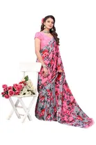 Women Georgette Printed Saree With Unstitched Blouse 