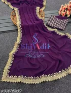 Chiffon Solid Saree For Women, Purple