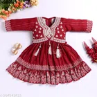 Cotton Embroidered Frock for Girls (Maroon, 1-2 Years)