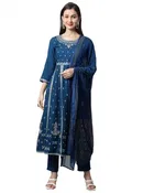 Rayon Slub Embroidered Kurta Set for Women 