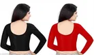 Lycra Ready Made Blouse for Women, Red & Black, Pack of 2 
