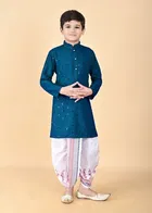 Rayon Embellished Kurta with Dhoti for Boys, Teal & White 