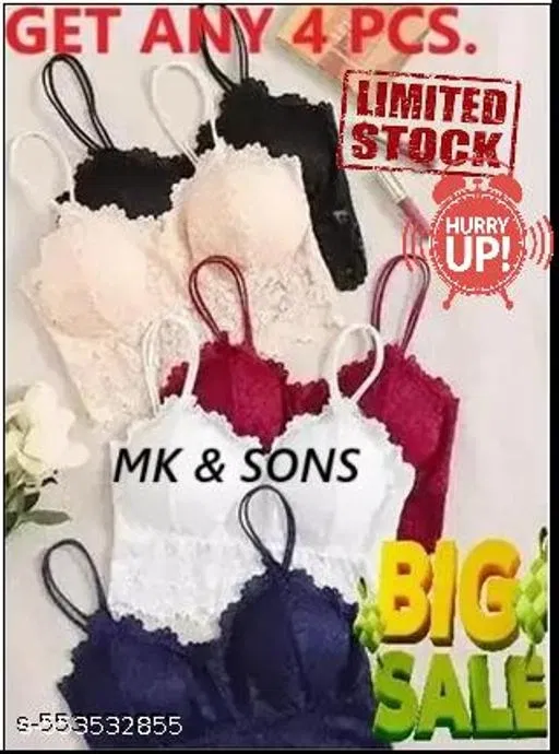Net Solid Bras for Women, Assorted, Pack of 4 (52D)