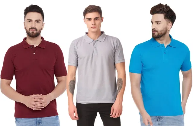 Polo T-shirts for Men, Pack of 3 (Multicolor, XXL)