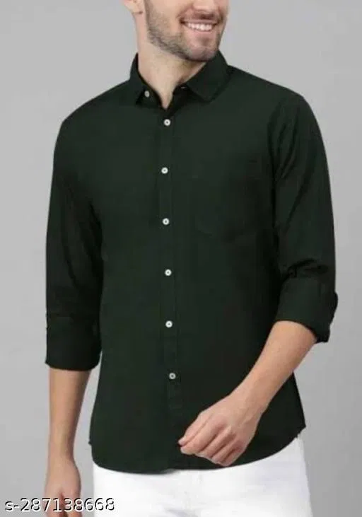 Polycotton Solid Shirt for Men, Green (XL)