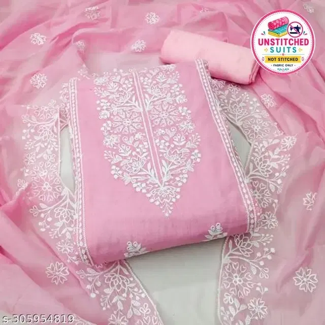 Embroidered Unstitched Suit for Women (Pink, 2.25 m)