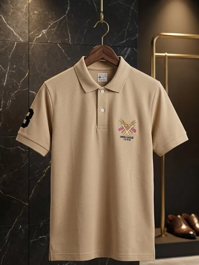 Plain Polo T-shirt for Men (Beige, XXL)