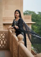 Georgette Embroidered Unstitched Suit Fabric, Black