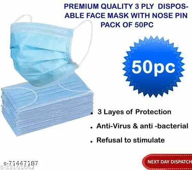 Non-Woven PPE Masks (Blue, Pack of 50)